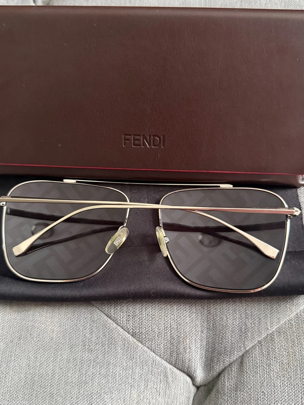 Fendi Silver Sunglasses with Patterned Smoke Lenses